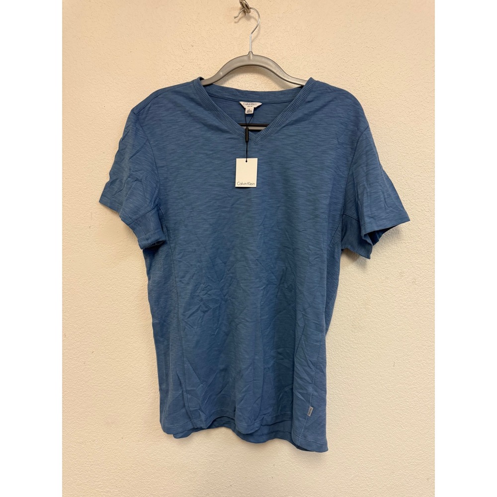 Calvin Klein Men's Large Blue Slim Fit V-Neck 100% Cotton T-Shirt NWT